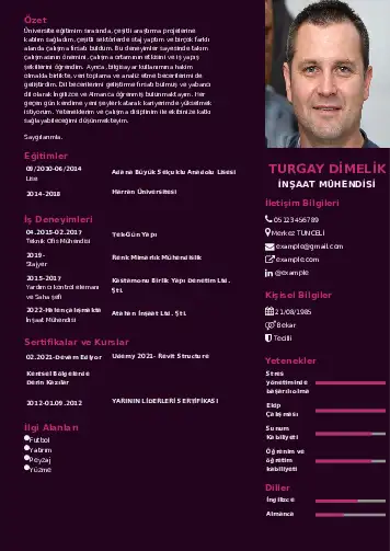 İnşaat Mühendisi Cv Örnekleri cv indir